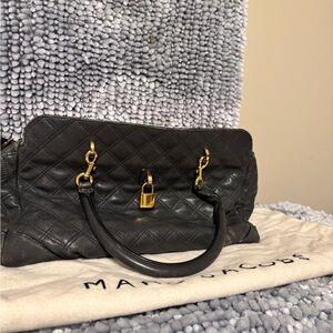 Marc Jacobs Black Quilted Satchel with Gold Accents